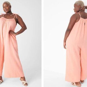 NEW LANE BRYANT $90 TIE SHOULDER SMOCKED V-NECK JUMPSUIT PLUS SIZE 14/16 1X 2023